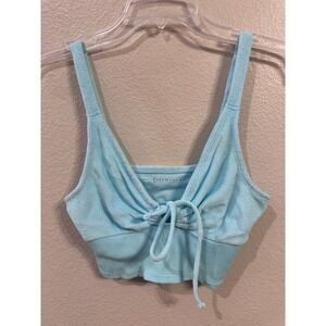 American Eagle‎ Light Blue Terry Tie Front Cropped Tank Top Small